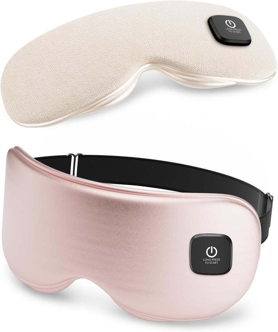 Heated Eye Mask - Cordless Eye Mask for Dry Eyes, Eye Relief, Improved Sleep, Washable Eye Heating pad for Travel and with Replaceable Shell (Champagne Blush)