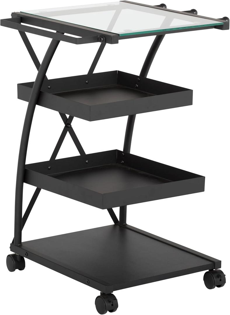 SD Studio Designs Modern Triflex Mobile Storage Taboret for Arts and Crafts, Charcoal Black/Clear Glass (18.5" W x 16" D x 25.5" H)