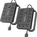 JouleLoom 2PCS 6 FT Flat Plug Surge Protector Power Strip,11 Multiple AC Outlets with 6 USB Ports (2 USB C), 6 Feet Extension Cord, 1250W/10A, One Touch Switch Button, 17 in 1 Compact powerstrip