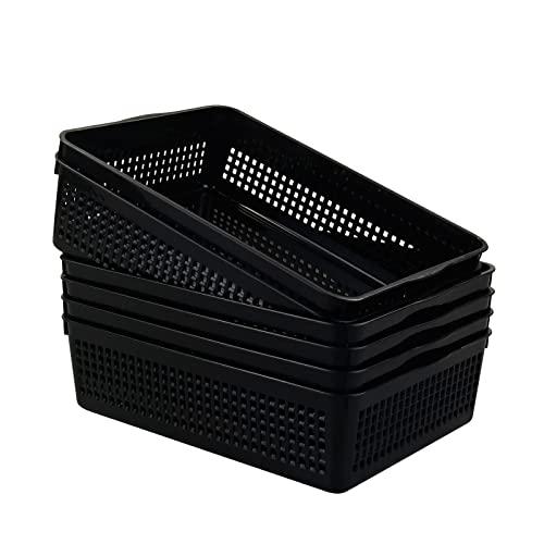 Hommp 6-Pack Plastic Paper Storage Baskets Trays, Black A4 Storage Basket (13.7" x 9.6" x 3.5")