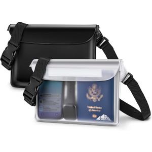 HEETA Waterproof Fanny Pack, Waterproof Pouch Dry Bag 2/3/4 Pack for Phone Passport Purse, Adjustable Waist Strap for Swimming Kayaking Boating Paddle Board Accessories Cruise Beach Camping Essentials (Black & White)