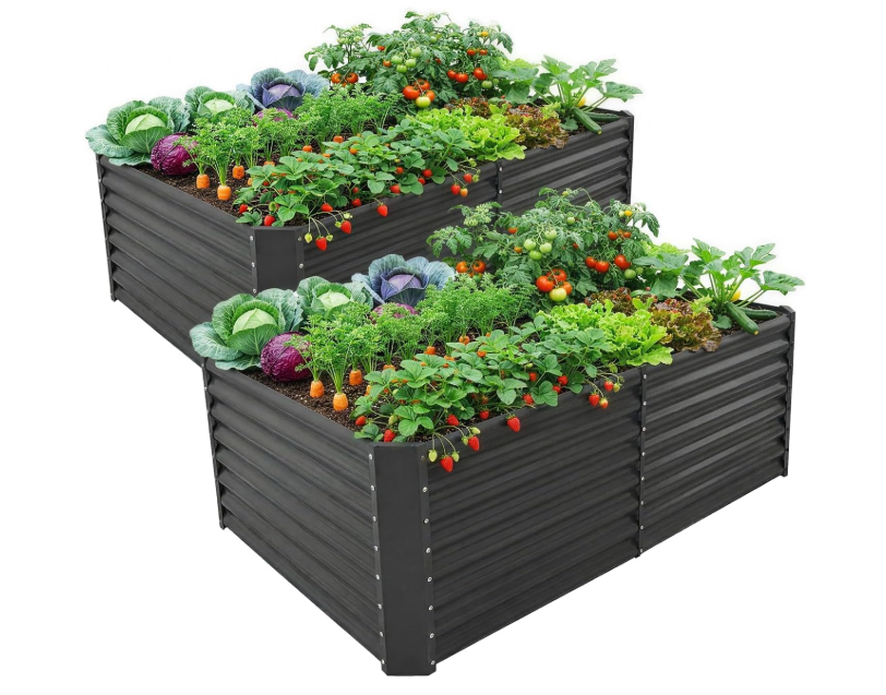 Land Guard 2 Pack 632 ft Galvanized Metal Raised Garden Bed, 2FT Deep Root Elevated Planter Box Steel Large Vegetable Flower Bed Kit, Gray