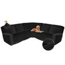 Arfntevss Sectional Recliner Couch Covers Velvet Corner Sectional Sofa Cover for Reclining Couch Stretch Soft L Shape Recliner Slipcover U Shaped Washable Protector (XL 5 Seat Cover, Dove Gray)