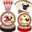 XXDecor 80 Pcs Red Cartoon 2nd Party Plates Twodles Dessert Plates Napkins Forks Tableware Kit for Boys 2nd Birthday Party Decorations Supplies - 20 Guests