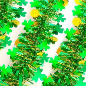 33FT St Patrick's Day Tinsel Garland Decorations Green Shamrock and Gold Wafer Irish Decor Shiny Thick Metallic Hanging Garland for St Patricks Day Home Indoor Outdoor Party Supplies-(Green+Gold)