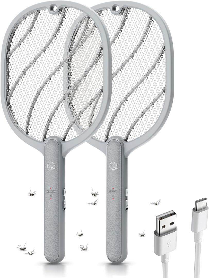 Electric Fly Swatter, 3800V Handheld Bug Zapper Racket, Type-C Rechargeable, Mosquito Zapper for Indoor Outdoor, 3-Layer Safety Mesh, Easy to Use, Lightweight (Basic 2 Pack)