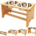 HTB Elevated Dog Bowls,Raised Dog Bowl Stand with 2 Stainless Steel Bowls,Elevated Raised Dog Bowls for Large Medium Small Sized Dogs (large-10"tall,48 Oz bowl, Bamboo)