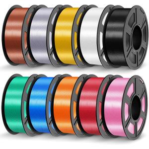JAYO Silk PLA Filament Bundle 1.75mm 11KG, Metal-Like Shiny 3D Printer Filament, 1.1kg per Spool, Spool of 10, Black, White, Light Gold, Silver, Red Copper, Pink, Red, Blue, Green, Orange