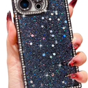 Owncase for iPhone 14 Pro Case Glitter, Crystal Diamonds Shiny Bling Sparkly Electroplated Edge Shockproof Soft TPU Bumper Phone Case for Women Girls, Black