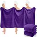 2 Pcs Extra Large Bath Sheets 40 x 80in Oversized Jumbo Bathroom Towel Giant XXL Coral Fleece Beach Sheets Soft Quick Dry Absorbent with Hanging Loop (Purple)