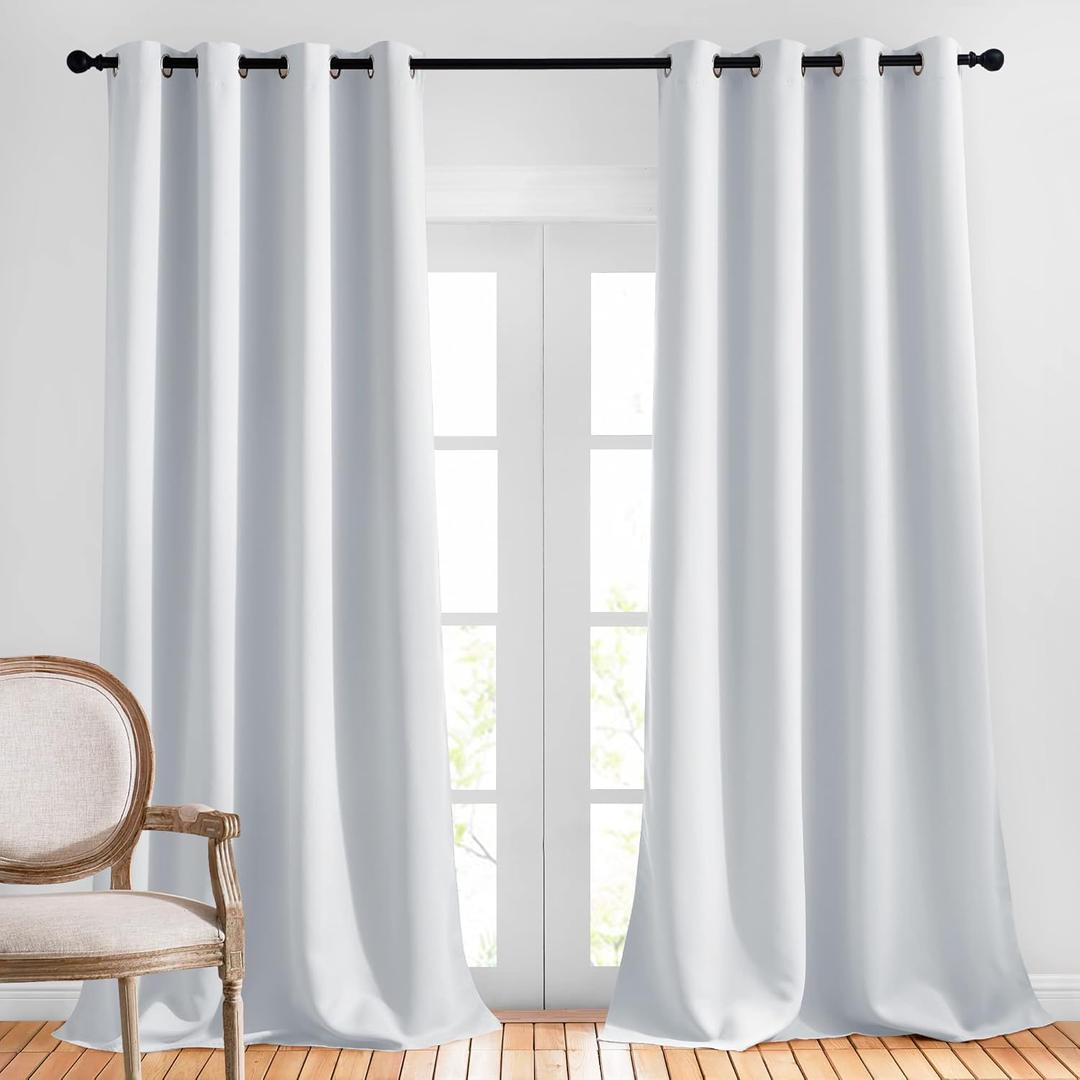 NICETOWN Blackout Living Room Curtains Greyish White - Home Fashion Ring Top Thermal Insulated Darkening Curtains for Bedroom/Living Room (2 Panels, W52 x L90, Greyish White) (52"W x 90"L (Pack of 2))