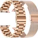 TRUMiRR Band Sets for Apple Watch 10 42mm / 9 8 7 41mm Rose Gold Women, 2 Pack Solid Stainless Steel Watchband + Mesh Strap for iWatch SE Series 6 5 4 3 2 1 40mm 38mm