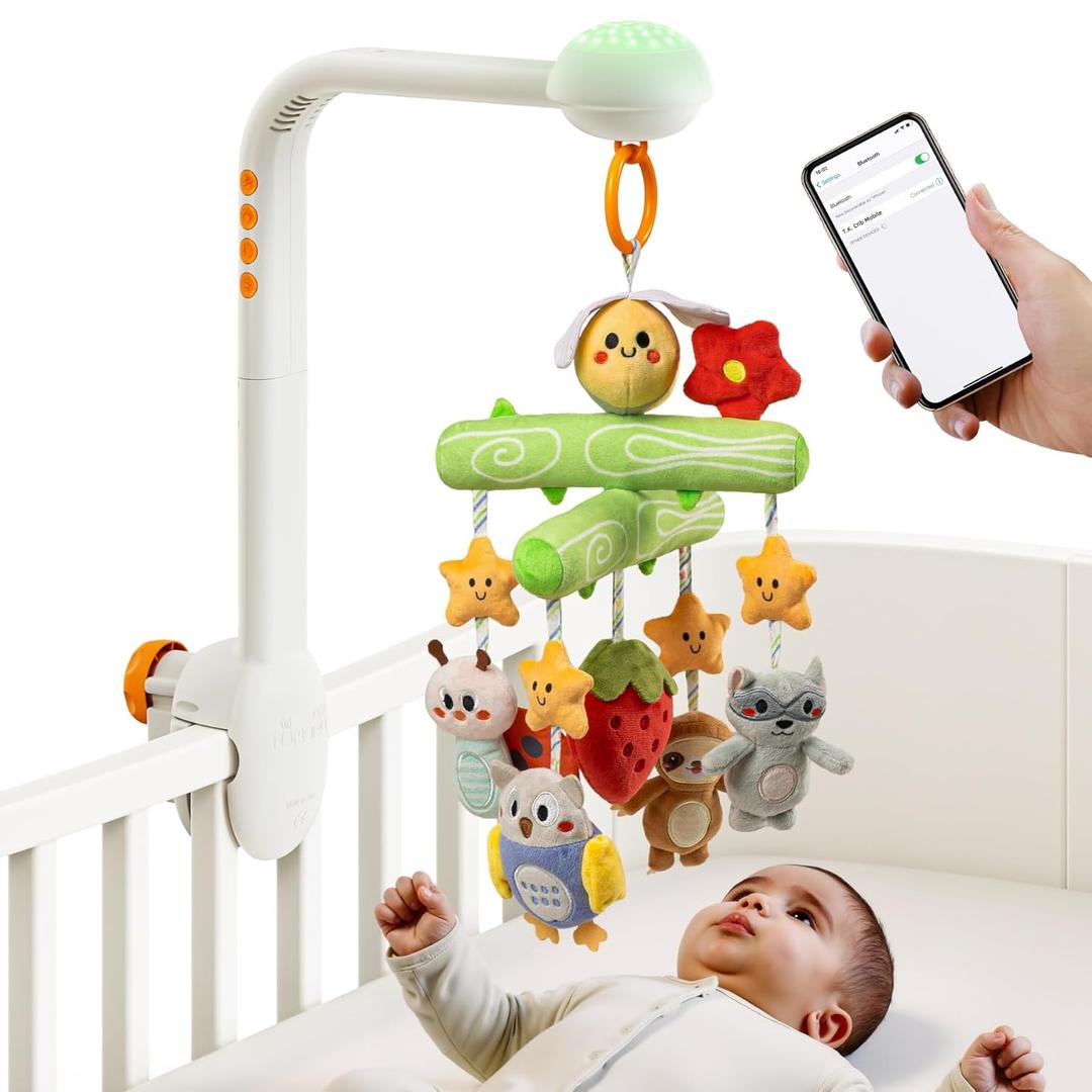TUMAMA Crib Mobile with Music and Lights, Baby Mobile Cute Bee Crib Toys Hanging, Remote Control Nursery Mobiles for Bassinet, Rotation, Starlight Projection and Lullabies for Babies