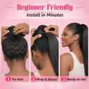 Yaki Straight Ponytail Extension for Black Women,16 Inch Synthetic Wrap-Around Clip-In Ponytail with Magic Paste,Natural Looking for Easy Daily Wear (Natural Black)