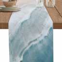Coastal Seasides Table Runner Cotton Linen 90 Inch Holiday Dresser Scarves, Blue Grey Ombre Boho Ocean Sea Waves Tablerunner for Kitchen Coffee Dining Bedroom Living Room Dinner Scarf Dcor 13''x90''