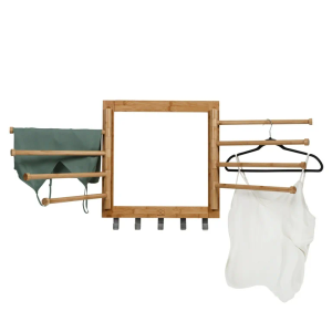 Honey-Can-Do Swivel Bamboo Wall Mount Clothes Drying Rack with 5 Hooks, Natural