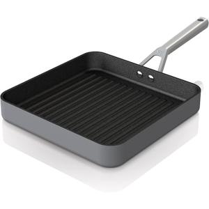 Ninja C30528 Foodi NeverStick Premium 11-Inch Square Grill Pan, Hard-Anodized, Nonstick, Durable & Oven Safe to 500F, Slate Grey (11" Grill Pan)