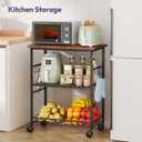 SWTYMIKI Rolling Kitchen Microwave Cart - 3 Tier Microwave Table Stand with Storage Basket and Hooks, Kitchen Utility Cart on Wheels, Coffee Cart Shelf Rack Organizer for Living Room Office, Balcony
