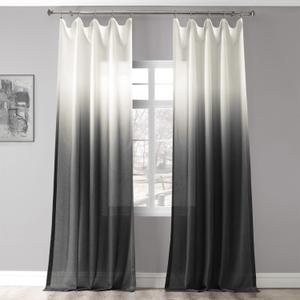 HPD Half Price Drapes Faux Linen Sheer Curtains for Living Room, Bedroom 50 X 96, FELCH-OMB1710-96 (1 Panel) Ombre Black