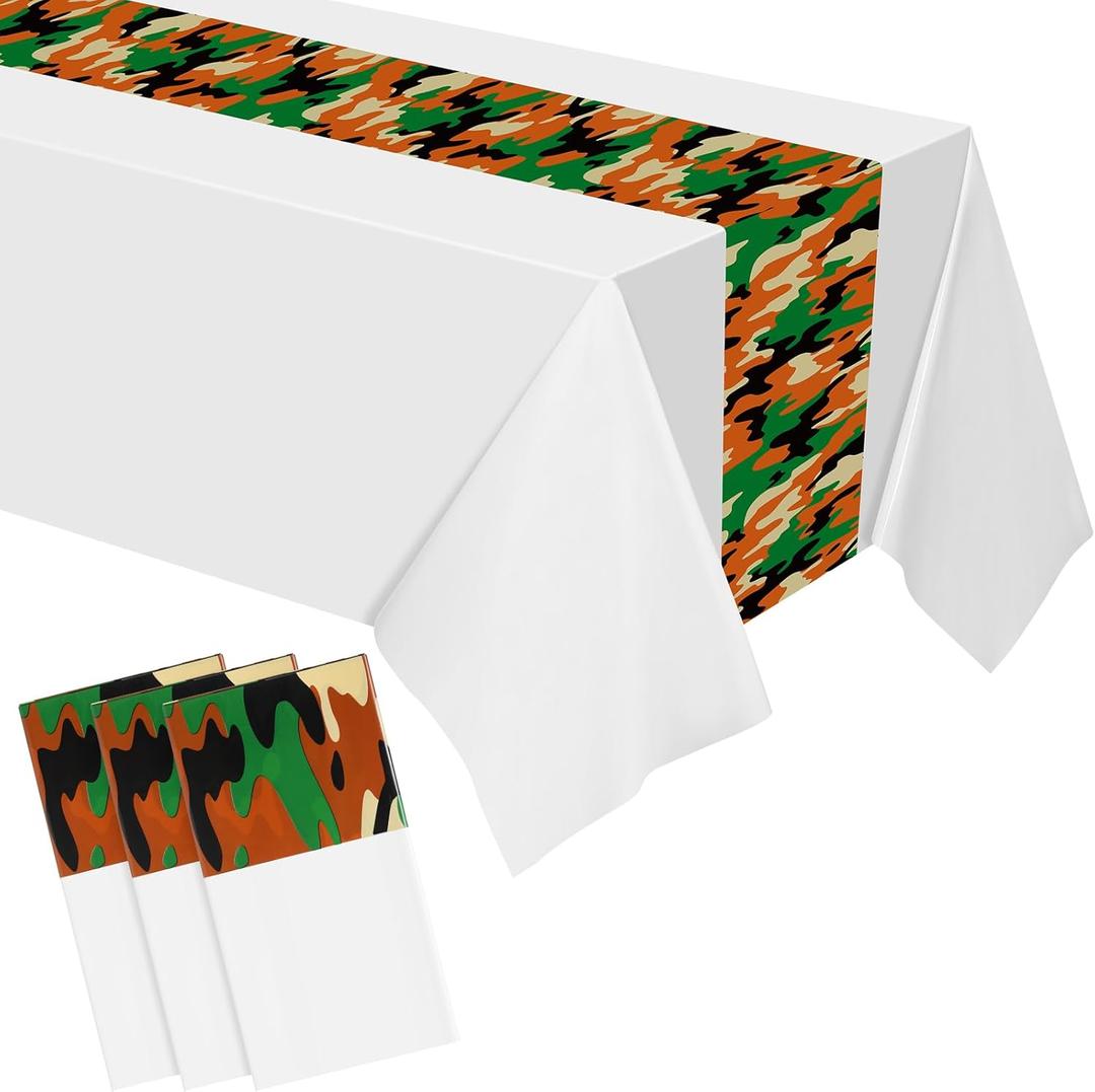 Oudain 3 Pack Camo Tablecloth Camouflage Plastic Disposable Camo Party Tablecover Army Party Decorations for Hunting Military Birthday Supplies, 54 x 108