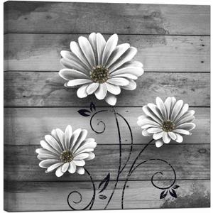 Nachic Wall Rustic Flower Canvas Wall Art Vintage Daisy Floral Painting Farmhouse Picture Wall Decor Framed Ready to Hang 24x24 Inch