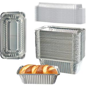 50 Pack 6.9"x3.5" Disposable Aluminum Loaf Pans with Lids - 1Lb Mini Baking Pans, foil pans, ldeal for Baking Bread, Cakes, Cinnamon Rolls & Storing Refrigerated Food