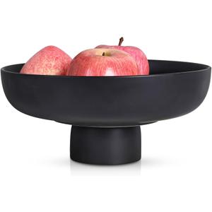 Modern Large Black Fruit Bowl - Concrete Black Pedestal Decorative Bowls, Handicraft Multi-Functional Key, Candy Bowl, Centerpiece for Entry Table, Kitchen Island Counter, Coffee Table Home Decor
