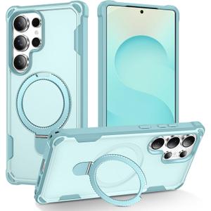 Compatible with Samsung Galaxy S25 Ultra Case Invisible Magnetic Kickstand [Compatible with Mag-Safe][10 FT Military Drop Protection] Hard Back Soft Edge 6.9 Inch, Blue