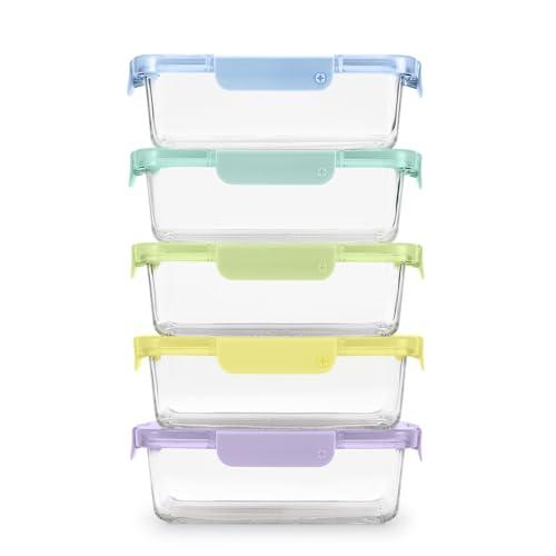 Ello Color Lock 5 Cup 10PC, 5 Pack Glass Meal Prep Sets Leak-Proof Glass Food Storage Containers with Airtight BPA-Free Plastic Lids, Dishwasher, Microwave, and Freezer Safe, Purple Rain