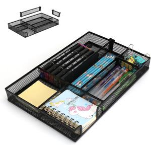 Desk Drawer Organizer Tray, 4 to 6 Grid Drawer Divider with 2 Adjustable Compartments, Metal Mesh Desk Organizer for Stationery Makeup Kitchen Toolroom School &Office, 12.6x8.26x1.57 in,1 PC