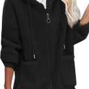 ZAFUL Women's Hooded Zip Up Faux Shearling Fluffy Teddy Jacket Coat (Black, S)