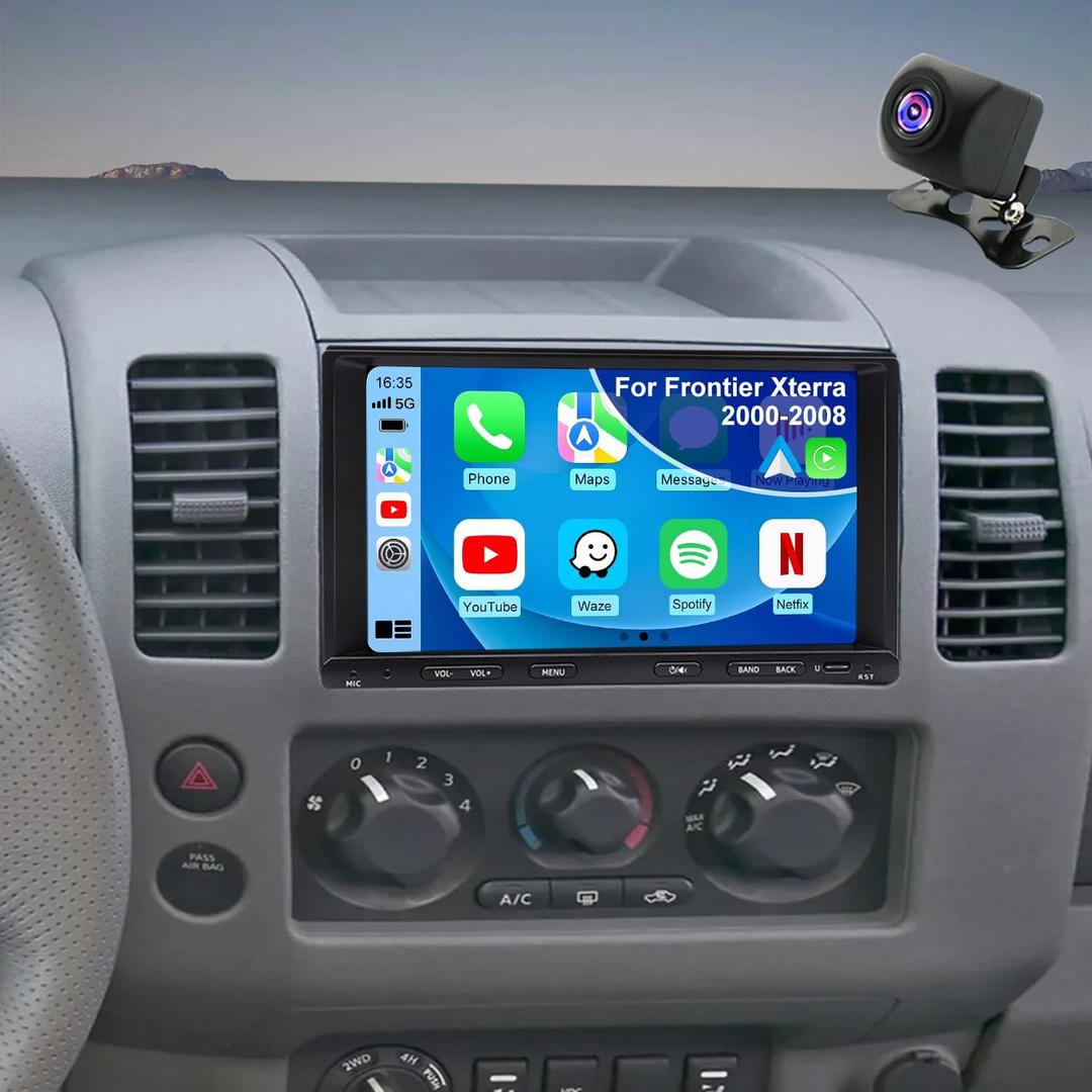 5G WiFi Upgrade Car Radio for Nissan Frontier Xterra 2000 2001 2002 2003 2004 2005 2006 2007 2008, 7 Inch Touch Scree Headunit Stereo with Wireless Carplay Android Auto GPS FM SWC RDS Bluetooth Camera