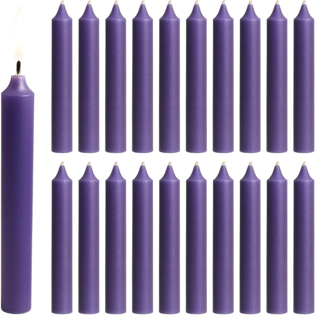 Biedermann & Sons Purple Chime Candles (20 Count), Unscented Dripless Tapers, 4 Inch Tall 0.5 Inch Diameter, 2 Hour Long Burning Paraffin Wax, for Angel Chime Carousels and Holders
