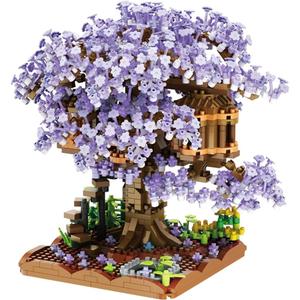 BDYDT Purple Cherry Blossom Bonsai Tree Building Blocks Set, 1443 Pieces Flower Treehouse Model Mini Building Block Toys, Tree House Model Toys Gifts for Kid and Adult