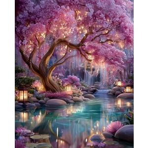 Diamond Paintings Kits for Beginners,Full Round Drill Diamond Arts Kits for Adults,Glowing Dream Forest Paint by Diamond,5D DIY Diamond Painting Dot Gem Art, for Home Wall Decor 13.8x13.8 Inch