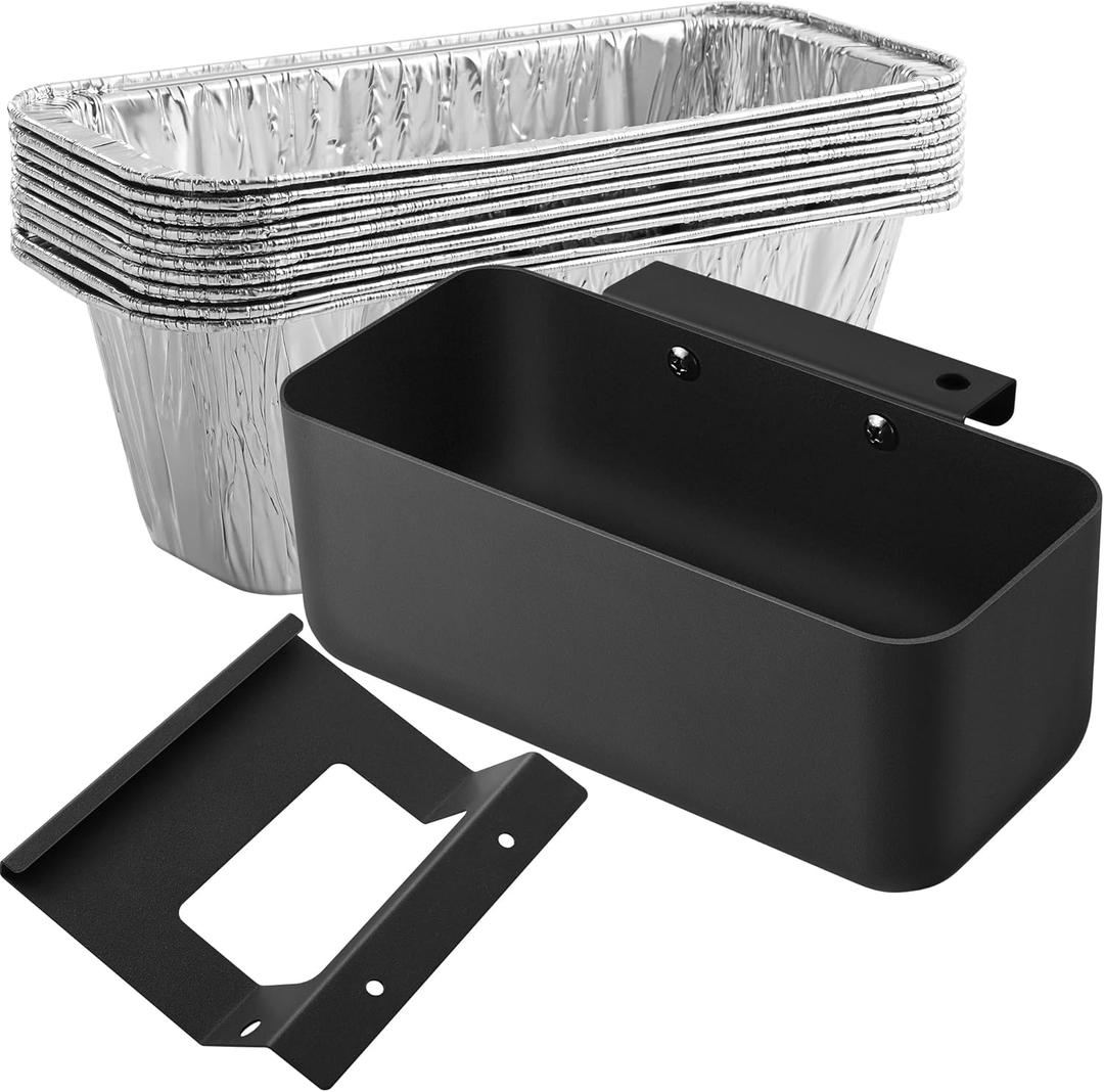 Grill Grease Catcher for Blackstone Griddle with 10 Pack Grease Cup Liners Aluminum Foil Tray Pan Drip Tray Pan for 17, 22, 28 & 36 inches Griddle (Short Hook + Long Hook)
