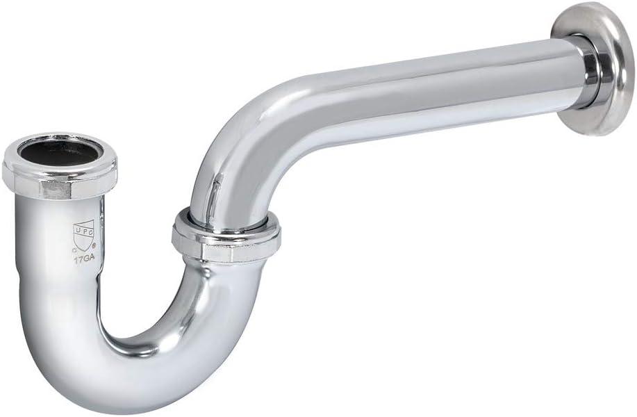EZ-FLO 1-1/4 Inch P-Trap with Flange, 17-Gauge Brass, Slip Joint Connection, Polished Chrome, 35099