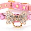 LOVPE Gold Bling Diamond Giltter Leather Fashion Collar with Ring for Tags for Small Dogs,Cat,Puppy and Kitty Walking Travel Party Gifts Tedd, Poodle Dog,Bulldog and Yorkshire Terrier (XS, Pink)