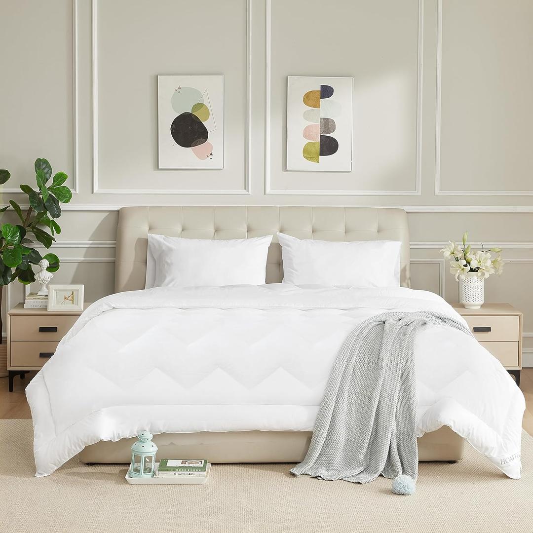 Duvet Insert Cotton Comforter Queen Size White Down Alternative Duvet Insert 100% Cotton Shell Quilted Fluffy Comforter Lightweight All Season 4 Corner Tabs Durable Breathable Noiseless