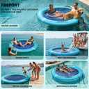 FBSPORT Inflatable Water Hammock Round Floating Ring, 10ft Inflatable Dock Floating Platform for Lake W/Cupholder, Sun Float Chill Raft Float Ring Tanning Pool Lounger Island Platform Pad, Blue, Water Hammock (10' Circle)