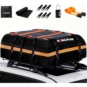 Kingfun Car Rooftop Cargo Carrier Bag, Waterproof 20 Cubic Feet Car Roof Luggage Carrier for All Vechicles with/Without Racks, Includes Anti-Slip Mat, 8 Reinforced Straps, 6 Door Hooks, Luggage Locks