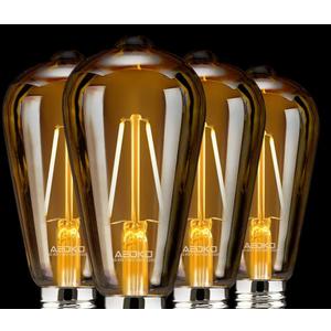 ASOKO 4-Pack Dimmable Edison Light Bulbs, 40W Equivalent Vintage Bulbs, 2200K-2400K Warm White (Amber Glass), ST64, E26 Base (4W-4 Pack) (Amber)