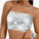 Kakaco Sparkly Strapless Crop Top Glitter Sequin Tube Top Party Clubwear Top for Women and Girls
, Size S