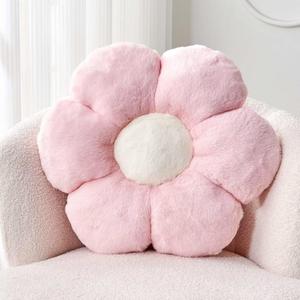 Pink Flower Pillow, Cute Decorative Flower Shaped Throw Pillow with Faux Rabbit Fur, 19.6" Soft Flower Plush Throw Pillow Floor Pillows Room Dcor for Bedroom Living Room