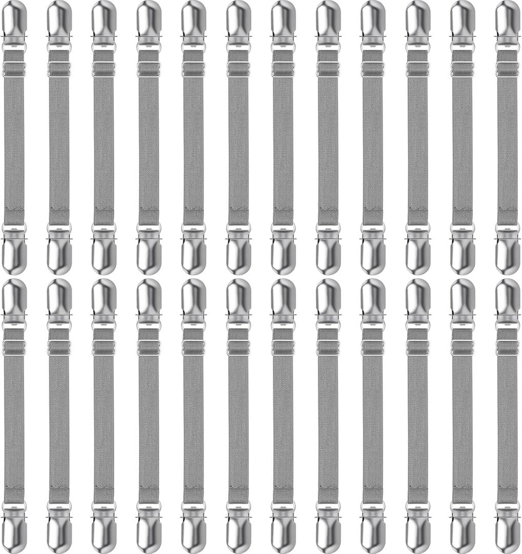 Boao 24 Pcs Bed Sheet Clips Straps Heavy Duty Adjustable Fasteners Elastic Fitted Bed Holder Mattress Corner Sheet Fasteners for Home Room Couch Supplies(Gray,4-8 Inch)