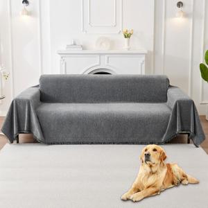 HAOMAIJIA Non Slip Couch Cover Sofa Covers for 2 Cushion Couch Washable sectional Couch Covers for Dogs pet Furniture Protector Couch Cover Blanket for Living Room (Grey, 71"x118")