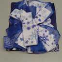 Christmas Tree Topper Bow, 44X12 Inch Artificial Xmas Tree Flower Topper Decor, for Family, Wedding, Birthday Party, Indoor Outdoor Thanksgiving Christmas Decoration - Blue/ White/ Snowflake.