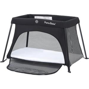 Pamo Babe Travel Crib for Baby - Mini Lightweight Baby Playard with Zip Door, Easy to Carry (Black)