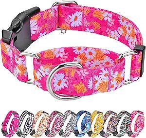 Hikiko Martingale Collar for Dogs Peach Dog Collar for Small Medium Large Dogs Cute Holiday Summer Dog Collars Pet Gift (Flowers,Large)