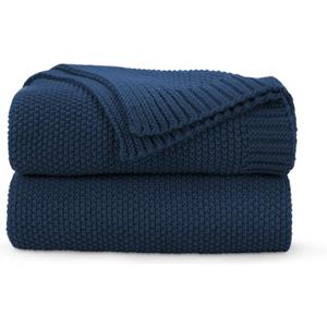 CozeCube Navy Blue Throw Blanket for Couch, Soft Cozy Cable Knit Throw for Bed Sofa Living Room, Lightweight Warm Decorative Farmhouse Christmas Blanket, 60"x80", Navy Blue